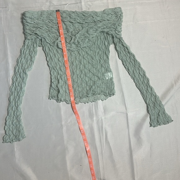 Bear Dance Light Green Off-Shoulder Sheer Top - Picture 3 of 6